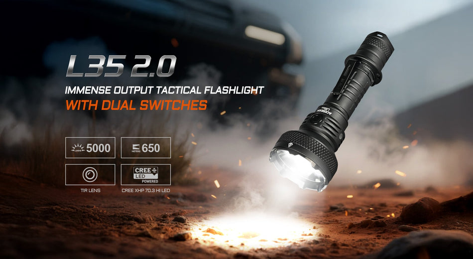 Acebeam L35 2.0 Tactical Flashlight CREE XHP70.3 HI 6500K LED Mecha-Style Silver Gray (Limited Edition) 5000 Lumens