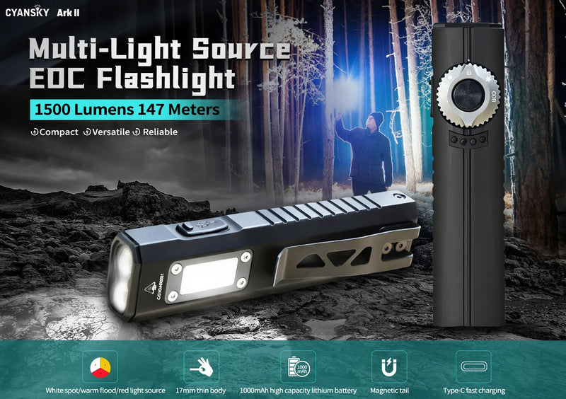 Cyansky ARK II Multi-Light Source EDC Flashlight 1500 Lumens