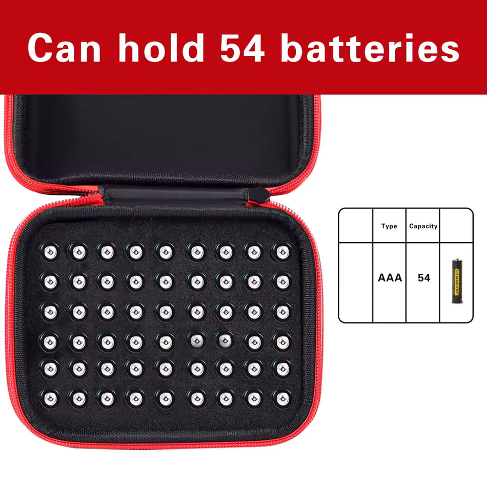 Battery Organizer Hard EVA Portable Storage Holds 54 AAA Batteries