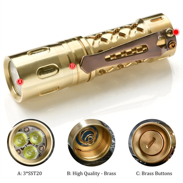 Maeerxu DF03 Brass LED Flashlight 2000 Lumens