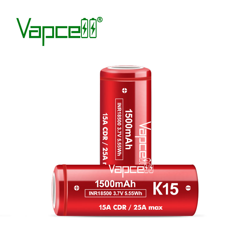 Vapcell K15 18500 1500mAh 15A / 25A High-Drain Li-ion Battery (Flat Top)