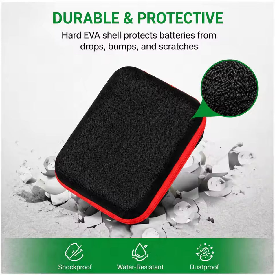 Battery Organizer Hard EVA Portable Storage Holds 54 AAA Batteries