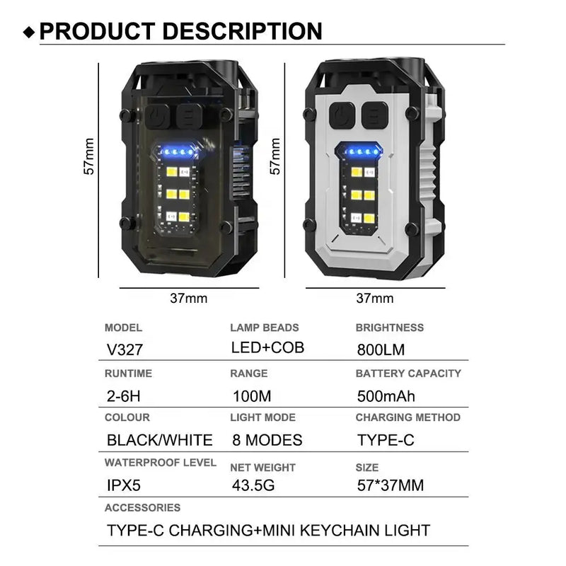 Helius V327 Multi-Functional Rechargeable EDC Keychain Flashlight (Black & White)