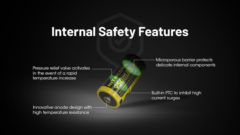 Nitecore NL169R 950mAh Rechargeable RCR123 16340 Battery with USB-C Charging Port