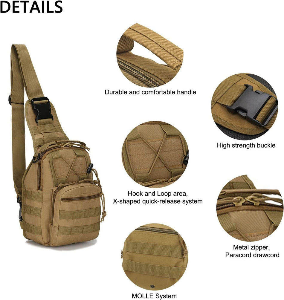 EDC Shoulder Chest Backpack Single Shoulder Strap (Tan/Khaki)