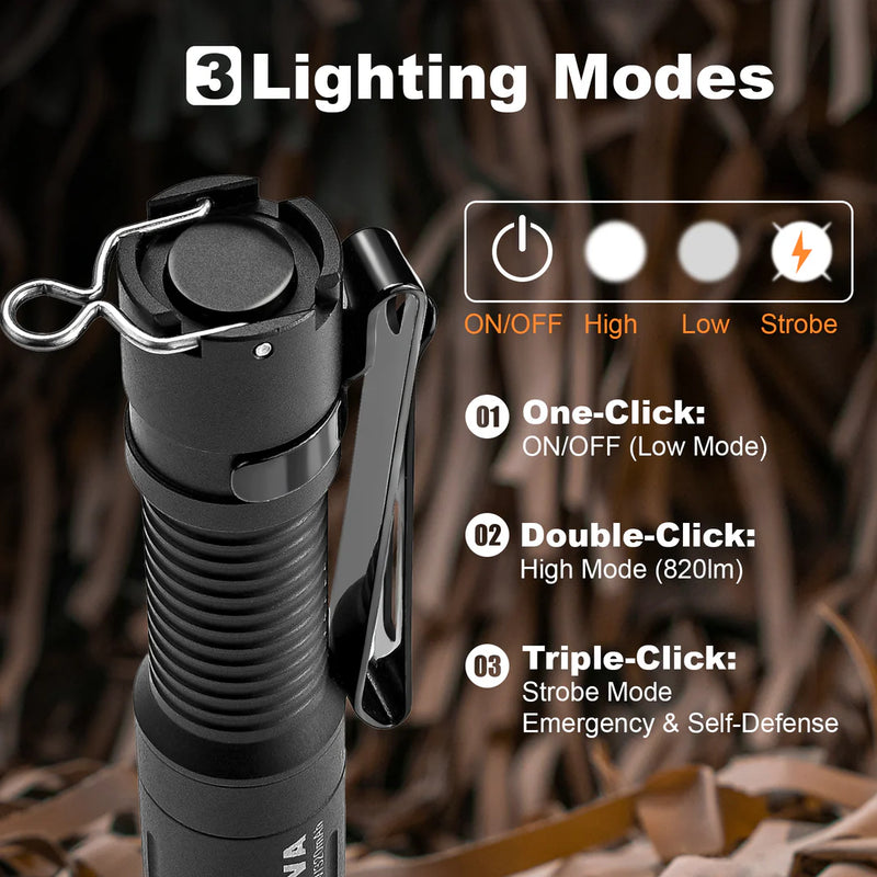 Powertac E3R Nova- EDC Rechargeable Flashlight 820 Lumens