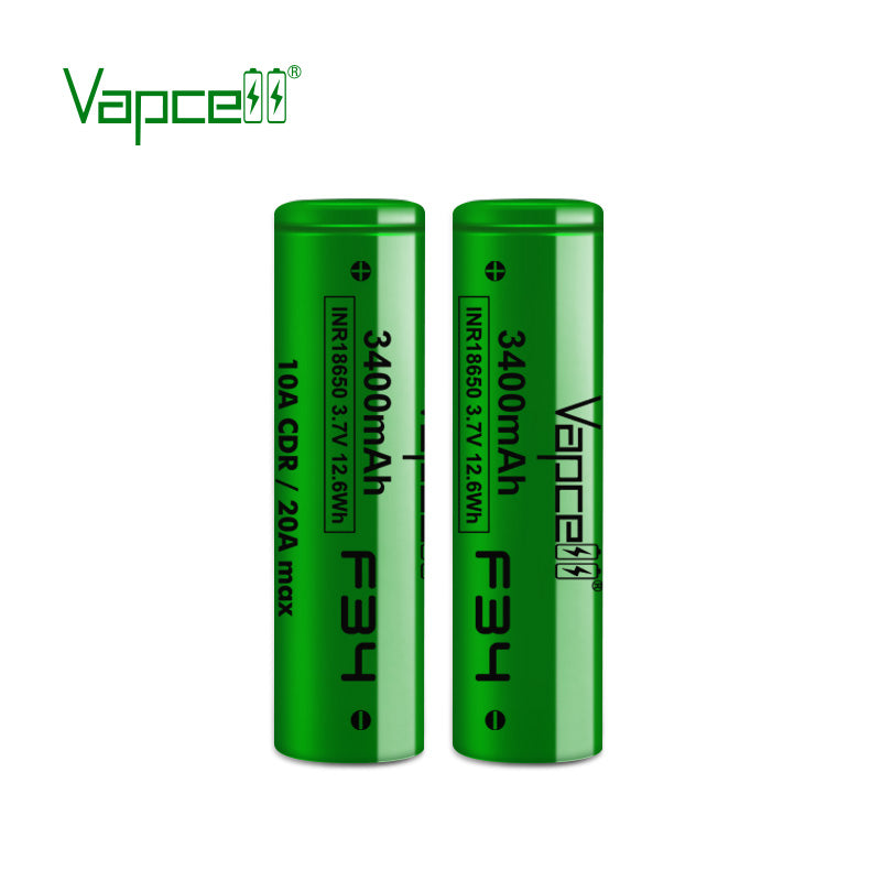 Vapcell F34 18650 3400mah 10A/20A Rechargeable Flat Top Battery