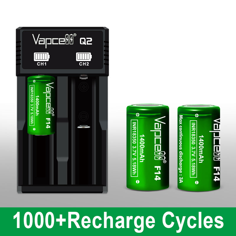 Vapcell F14 18350 1400mAh 3A Rechargeable Li-ion Flat Top Battery