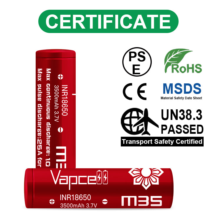 Vapcell 18650 M35 3500mAh 10A Rechargeable Flat Top Battery