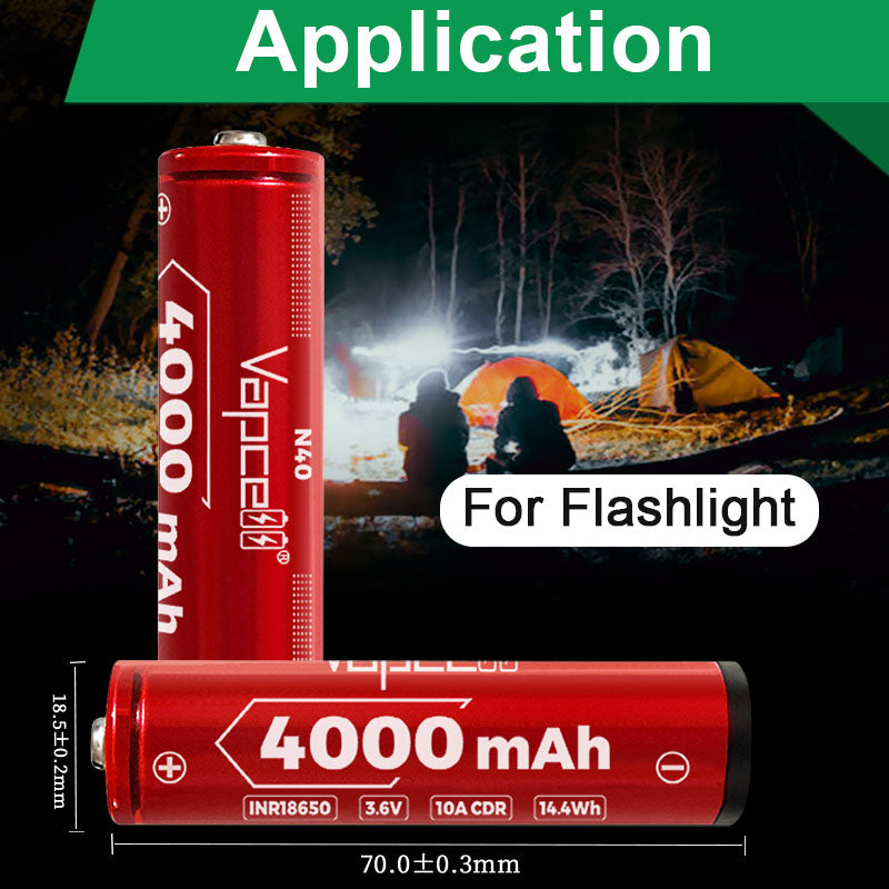 Vapcell N40 18650 4000mAh 10A Protected Rechargeable Li-ion Button Top Battery