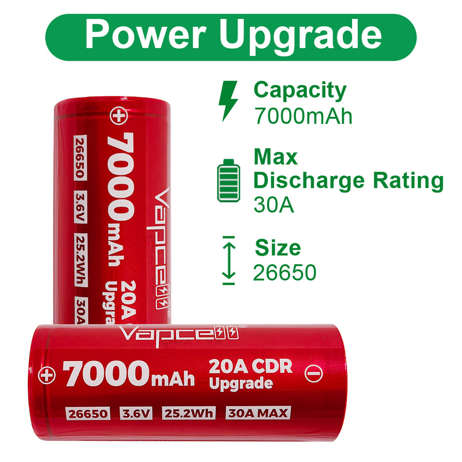 Vapcell 26650 7000mah 15A K70 Flat Top INR Rechargeable (Li-ion) Batteries