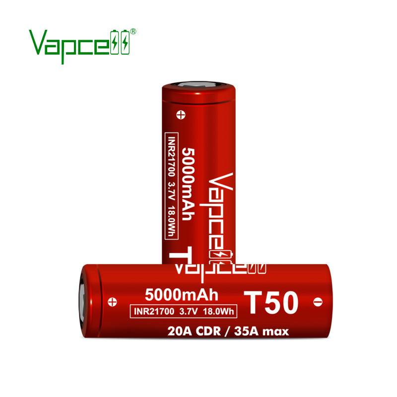 Vapcell T50 21700 5000mAh 20A/35A Rechargeable Li-ion Button Top Battery