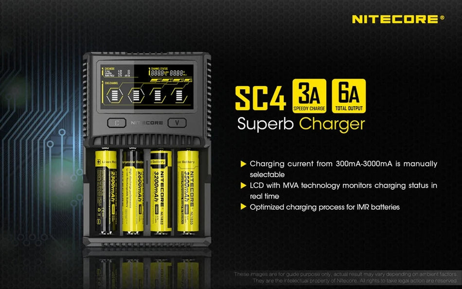Nitecore SC4 4-Slot Fast Universal Battery Charger for 18650 17650 17670, RCR123A 16340 14500 AA AAA C D