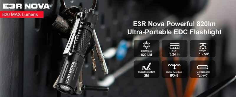 Powertac E3R Nova- EDC Rechargeable Flashlight 820 Lumens
