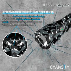 Cyansky K3 V2.0 Long Range Tactical Flashlight (Leopard Camo) 2000 Lumens