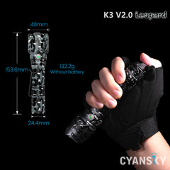Cyansky K3 V2.0 Long Range Tactical Flashlight (Leopard Camo) 2000 Lumens