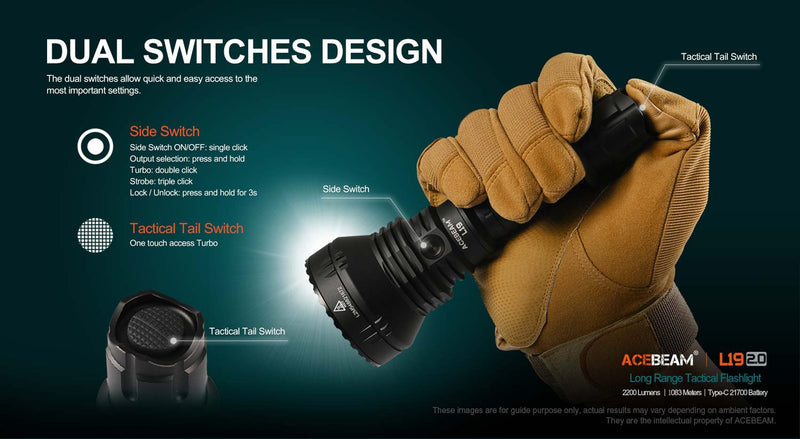 L19 2.0 Long Range Flashlight (Desert) - Osram KW CULPM1.TG - White LED Max Output: 1650 Lumens