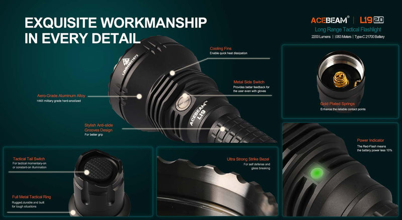 L19 2.0 Long Range Flashlight (Desert) - Osram KW CULPM1.TG - White LED Max Output: 1650 Lumens