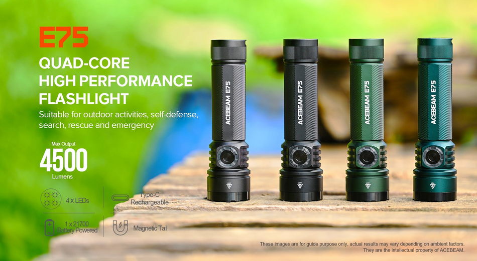 Acebeam E75 Quad-Core High Performance LED Flashlight 4500 Lumens Limited Edition (MAO Marbling)