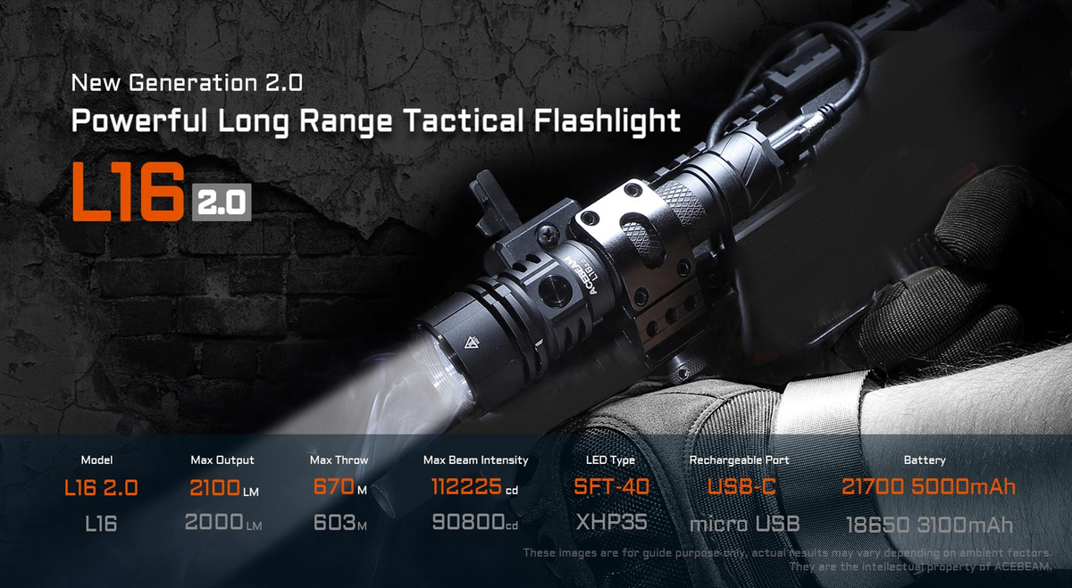 acebeam l16 rechargeable flashlight L16 2.0 Tactical Flashlight with SFT-42R LED