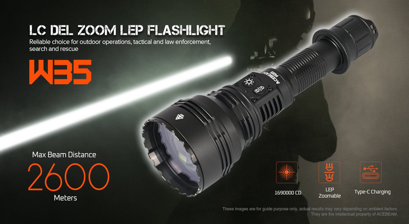 Acebeam W35 LC DEL Zoom LEP Flashlight 800 Lumens