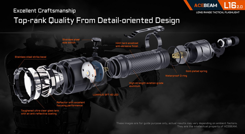 Acebeam L16 2.0 Tactical Flashlight 2100 Lumens (Black)