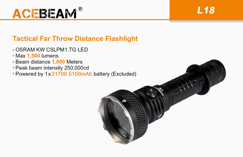 Acebeam L18 Tactical Flashlight 2100 Lumens (Green Light)