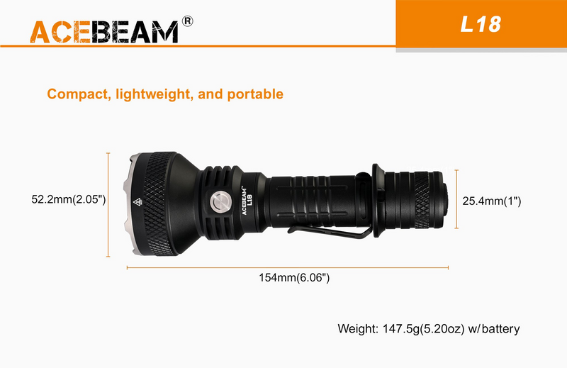Acebeam L18 Tactical Flashlight 2100 Lumens (Green LED)