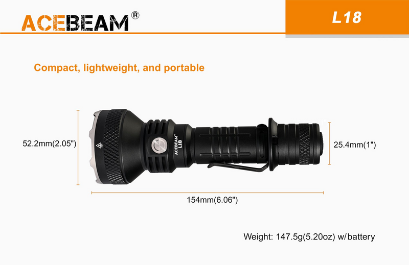 Acebeam L18 Tactical Flashlight 2100 Lumens (Green Light)