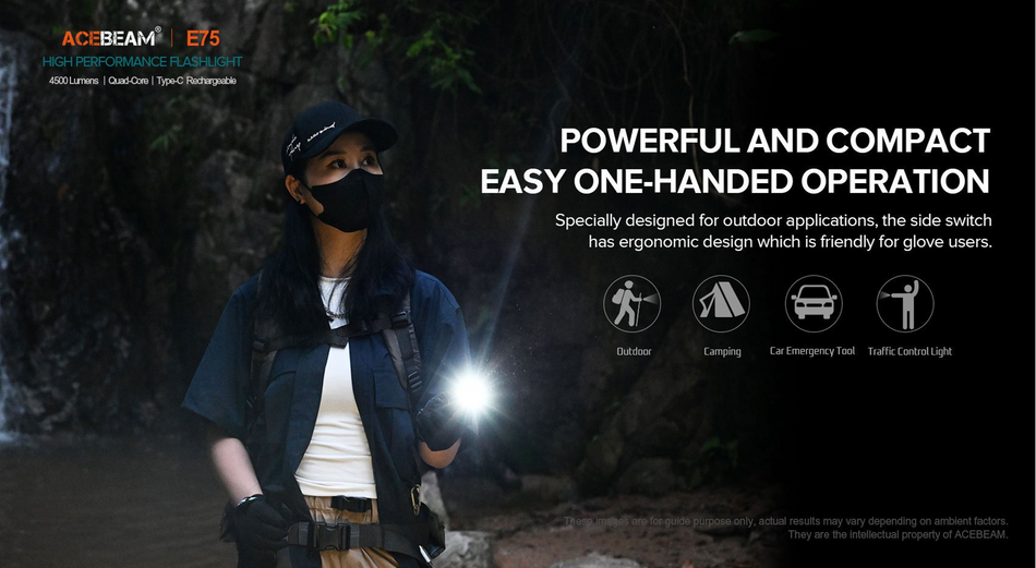 Acebeam E75 Quad-Core LED Flashlight 4*CREE XP-LR Round LEDs 6500K (Bl ...