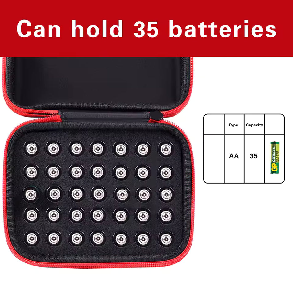 Battery Organizer Hard EVA Portable Storage Holds 35 AA Batteries