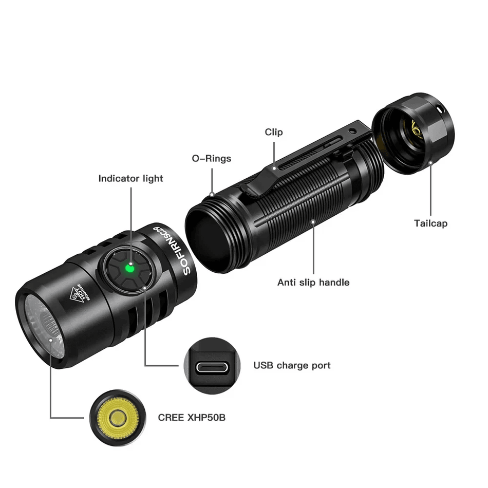 Sofirn SC29 EDC Flashlight 3000 Lumens with Vapcell K40 FT Battery