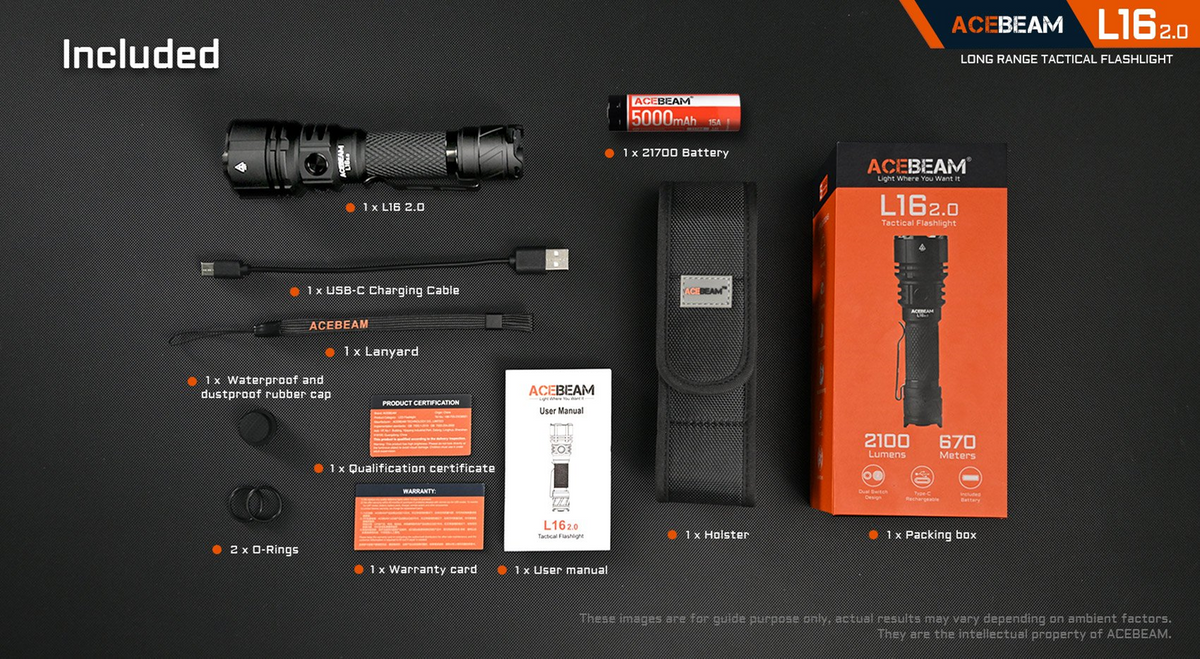 Acebeam L16 2.0 Tactical Flashlight 2100 Lumens SFT-40 LED (OD Acebeam L16 2.0 Tactical Flashlight 2100 Lumens SFT-40 LED (OD