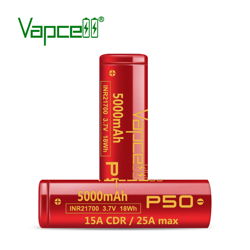 Vapcell P50 21700 5000mAh 15A/25A Flat Top Rechargeable Battery