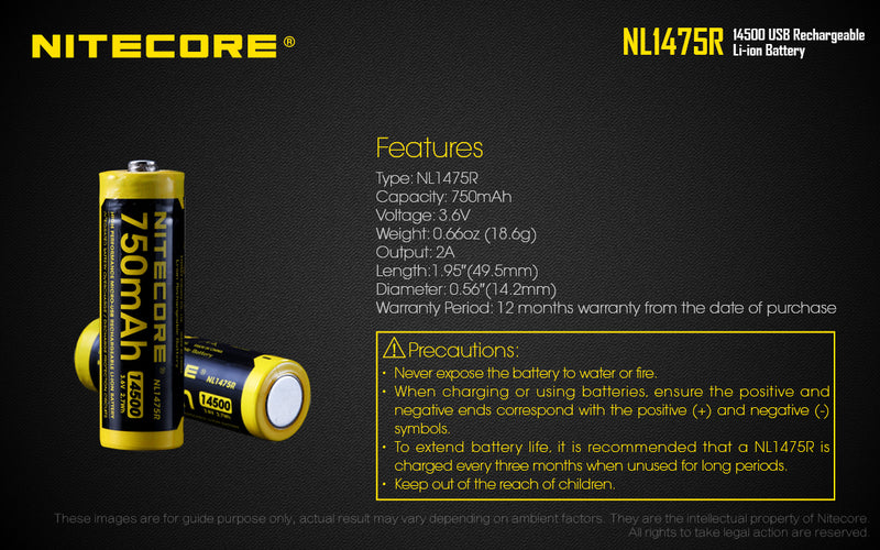 Nitecore NL1475R 750mAh 14500 Micro-USB Rechargeable Battery