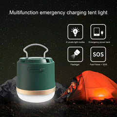 M1 Multifunctional LED Rechargeable Camping Light 7200mAh Li-Polymer Battery Bank 660 Lumens (Black)