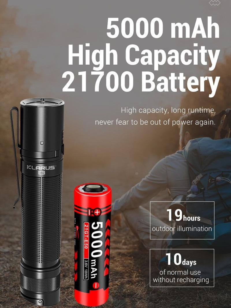 Klarus 21GT-E50 INR 21700 5000mAh 3.6V Protected High-Drain Lithium Ion (Li-ion) Button Top Battery