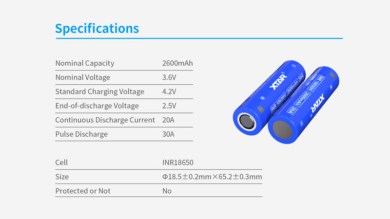 XTAR 18650H INR 2600mAh Li-ion Rechargeable Battery