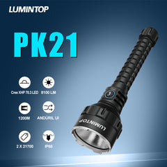 Lumintop PK21 8100 Lumens with 2x 21700 Button Top Batteries