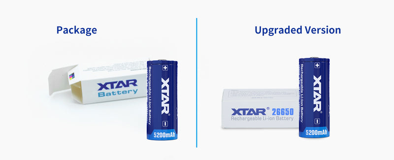 XTAR 26650 5200mAh Rechargeable Li-ion Battery Button Top