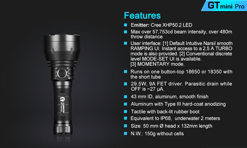 Lumintop GT Mini Pro 3500 Lumens XHP50.2 LED Flashlight
