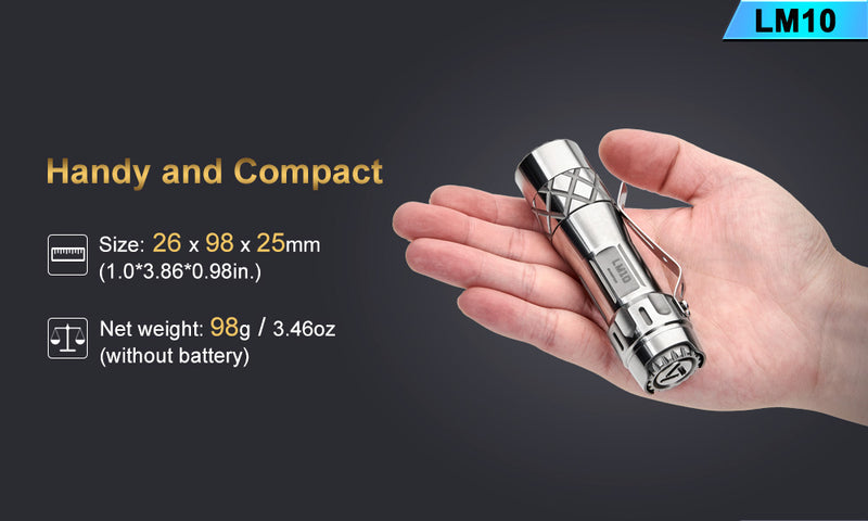 Lumintop LM10 10 Years Anniversary 2800 Lumens Titanium Flashlight Sandblasted