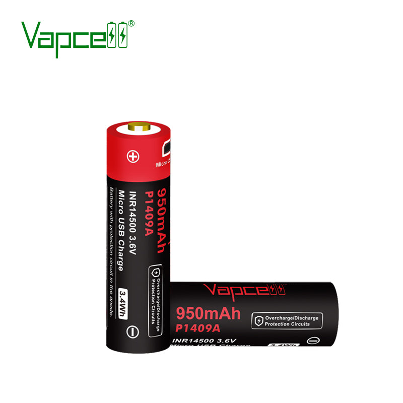 Vapcell P1409A 14500 950mah Button Top USB Rechargeable Battery