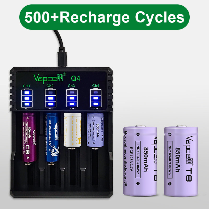 Vapcell 16340 T8 850mah 3A Rechargeable Button Top INR Battery