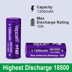 Vapcell 18500 M12 1200mah 10A Rechargeable Flat Top Battery