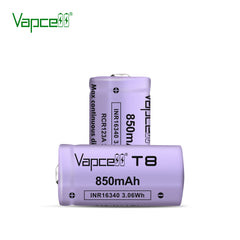 Vapcell 16340 T8 850mah 3A Rechargeable Button Top INR Battery