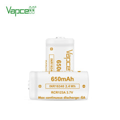 Vapcell 16340 T6 650mah 6A Rechargeable Button Top INR Battery