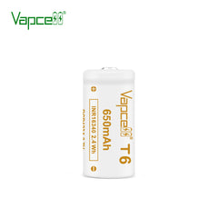 Vapcell 16340 T6 650mah 6A Rechargeable Button Top INR Battery