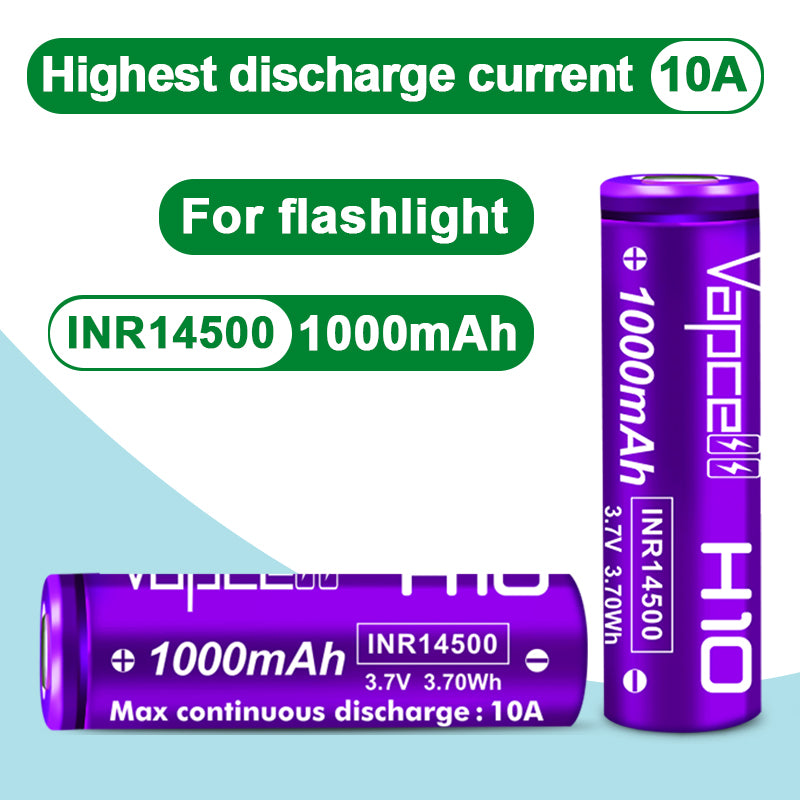 Vapcell H10 INR14500 1000mah 10A High Drain Rechargeable Flat Top Battery