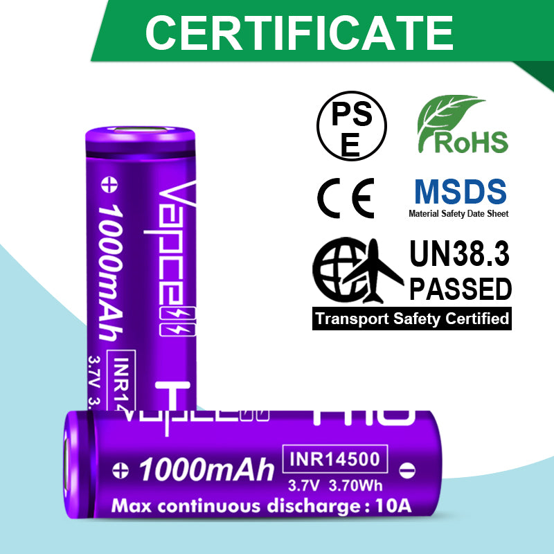 Vapcell H10 INR14500 1000mah 10A High Drain Rechargeable Flat Top Battery